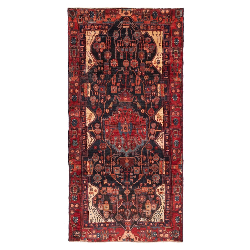 ECARPETGALLERY Hand-knotted Anatolian Vintage Dark Navy Wool Rug - 4'4 x 9'2