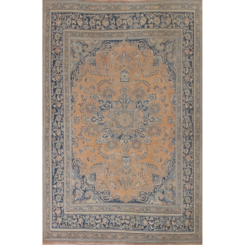 Vegetable Dye Mashad Persian Vintage Area Rug Hand-knotted Wool Carpet - 9'7" x 12'6"