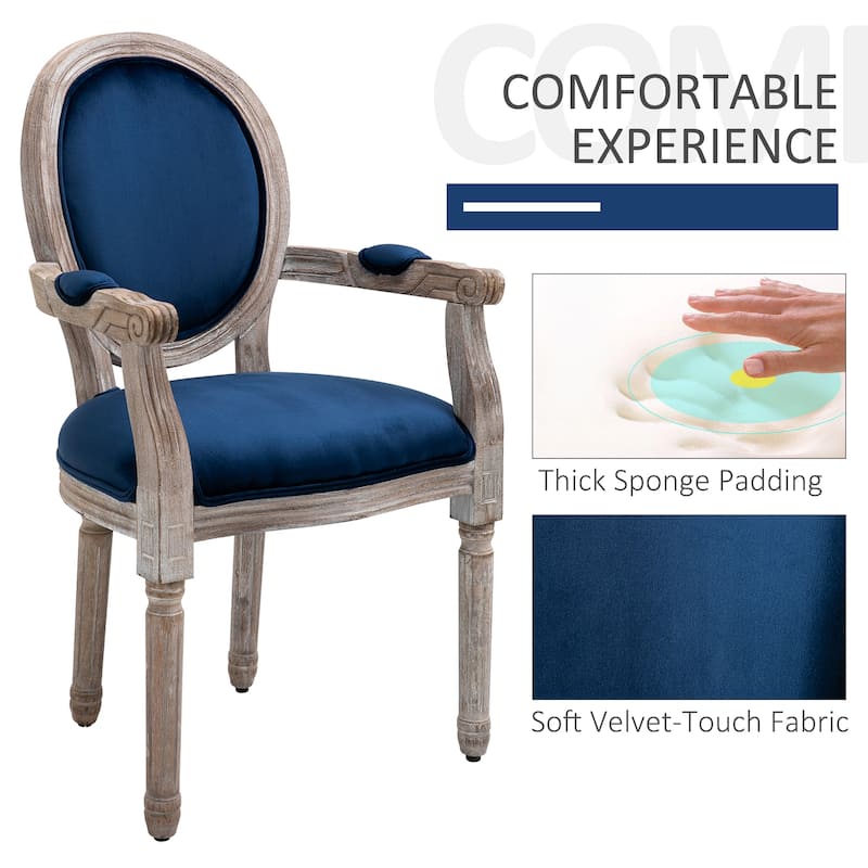 HOMCOM Vintage Dining Chair with Round Back, Thick Sponge Padded Seat and Section Armrest with Wood Frame - 21.75*37.75*22