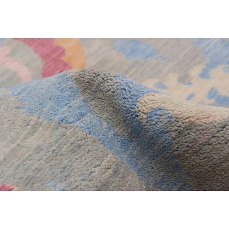ECARPETGALLERY Hand-knotted Abstract Lahore Legacy Blue, Grey Wool Rug - 7'11 x 10'3