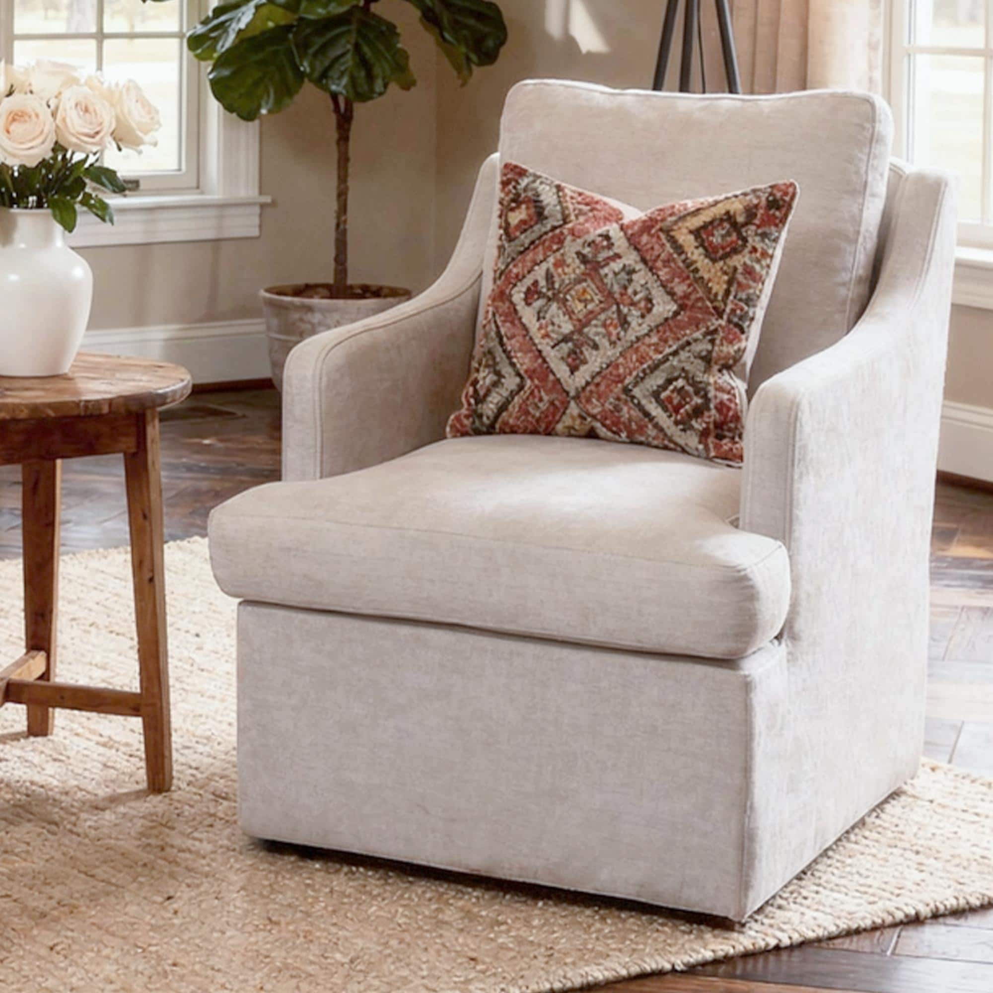 Chenille Accent Chair with Casters Upholstered Swivel Armchair