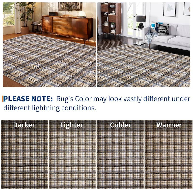Garvee Timeless Check Washable Area Rug