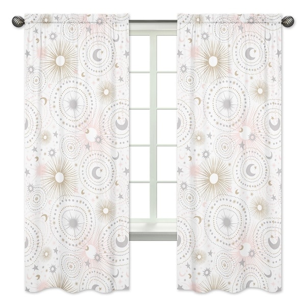 slide 2 of 5, Sweet Jojo Designs Pink, Gold and Grey Star and Moon Celestial Collection 84-inch Window Treatment Curtain Panel Pair
