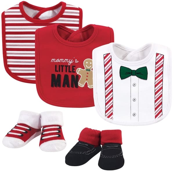 slide 1 of 1, Little Treasure Baby Boy Cotton Bib and Sock Set 5pk, Christmas Suspenders, One Size - Christmas Suspenders - One Size