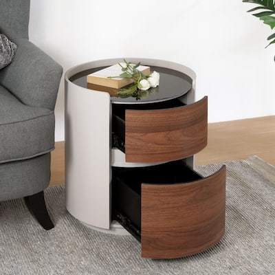 Italian Retro Style Gray-Brown MDF Double-layer Storage Round Side Table