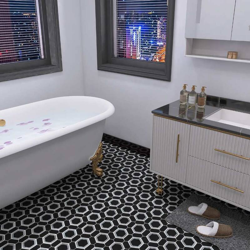 The Tile Life Pelta Orb 13x11 Hexagon Marble Floor, Wall & Backsplash Tile - Black - 4 x 4 Sample