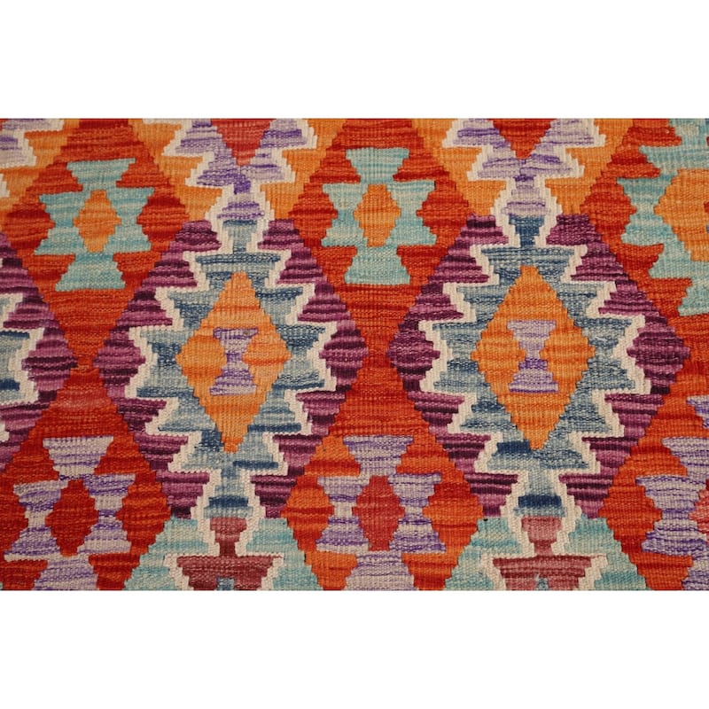 Orange Kilim Area Rug Hand-Woven Reversible Wool Carpet - 8'5" x 11'5"