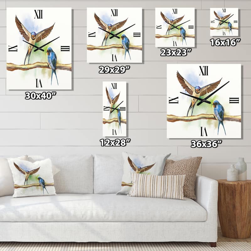 Designart 'Two Barn Swallows Birds' Farmhouse Large Wall Clock
