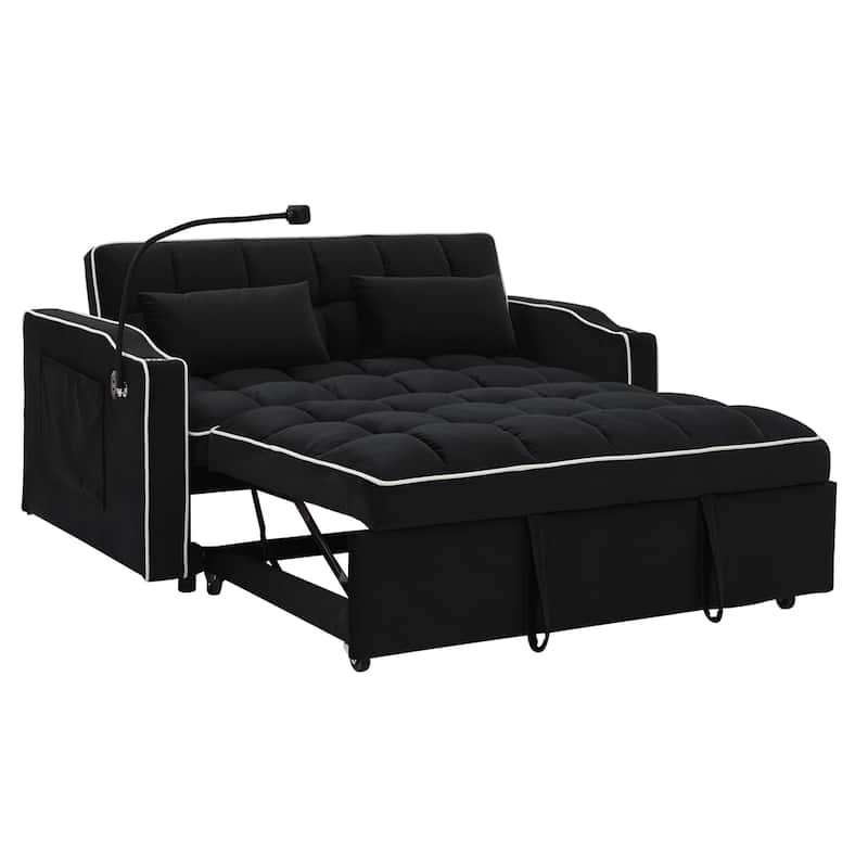 55.5" Modern Versatile Foldable Sofa Bed in 3 Lengths w/ USB Port