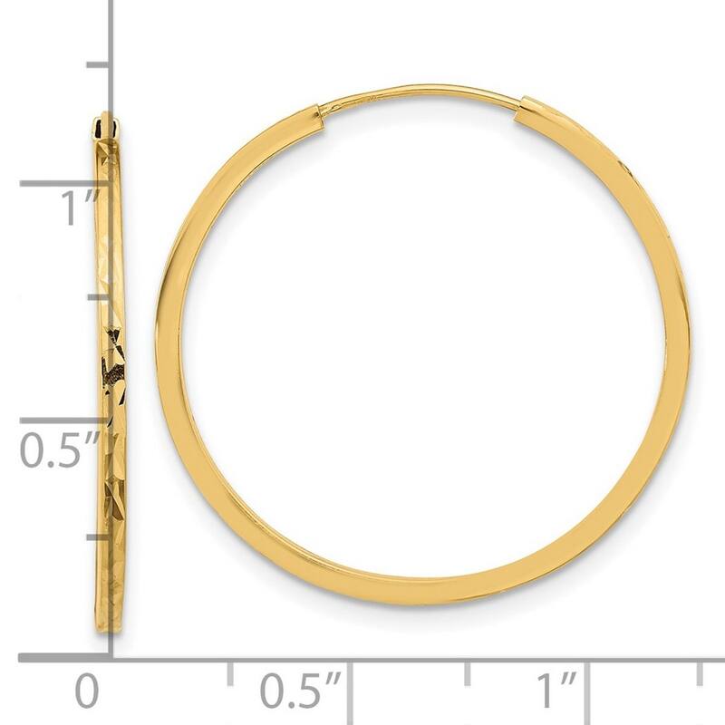 Curata 14k Yellow Gold Sparkle Cut Endless Hoop Earrings - 27.85x1.55mm
