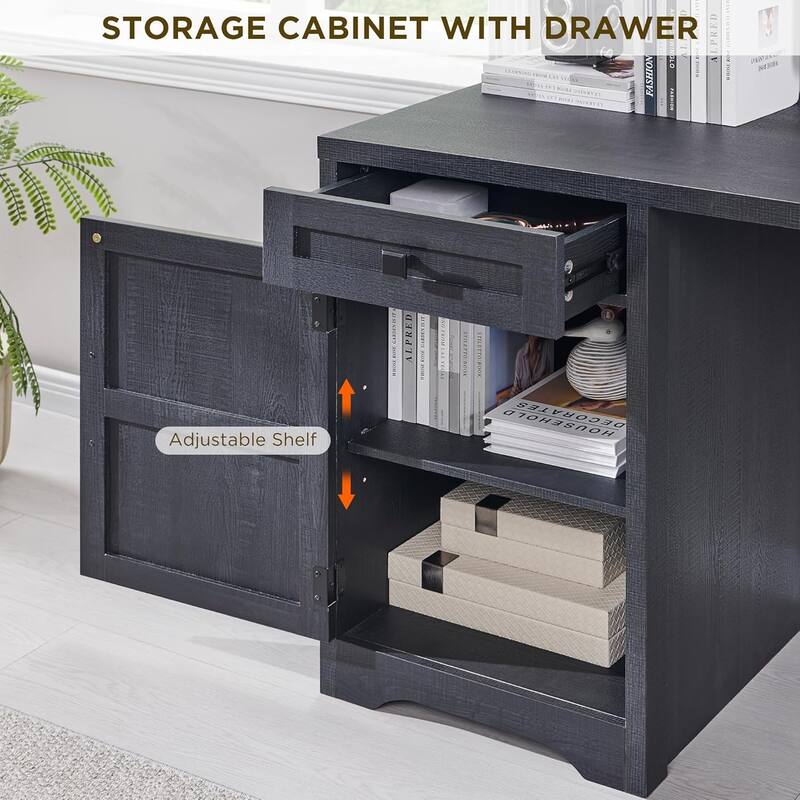 Modern Farmhouse Home Office Desk, Computer Desk with File Cabinet