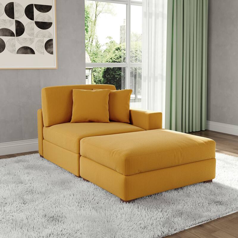 Corduroy Chaise Lounge Sofa with Ottoman for Living Room - Right - Orange/Right