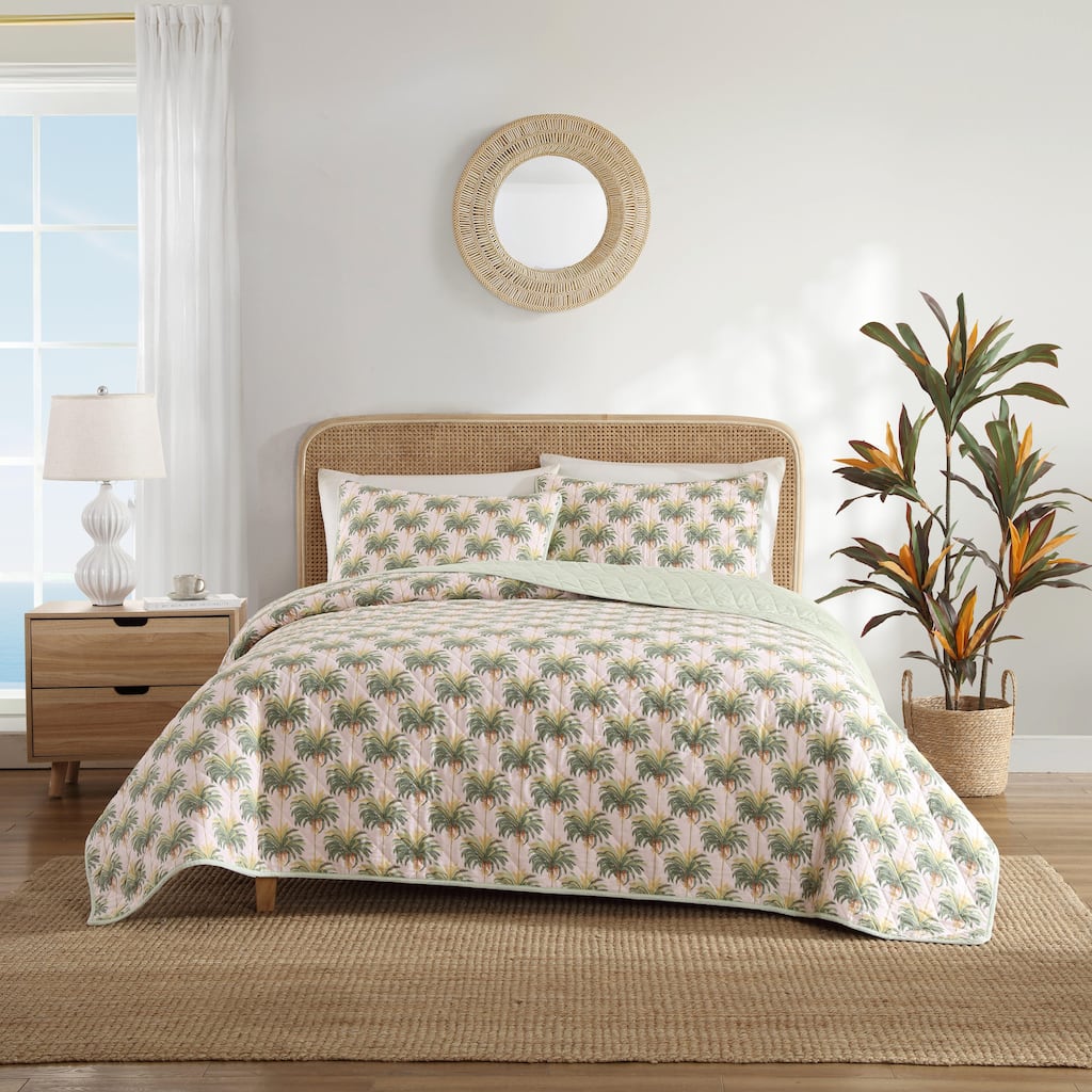 Tommy Bahama Santiago Cotton Reversible Pink Quilt Set
