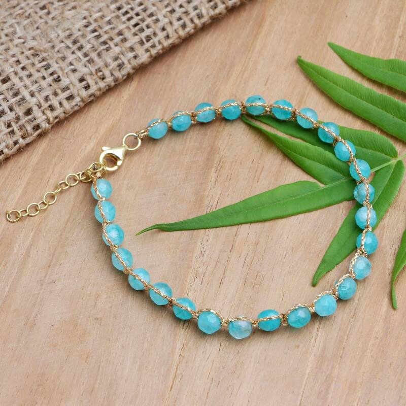 Novica Handmade Aqua And Gold Amazonite Beaded Bracelet