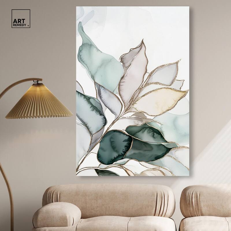 Pastel Leaves with Gold I Canvas by Art Remedy, Gallery Wrapped