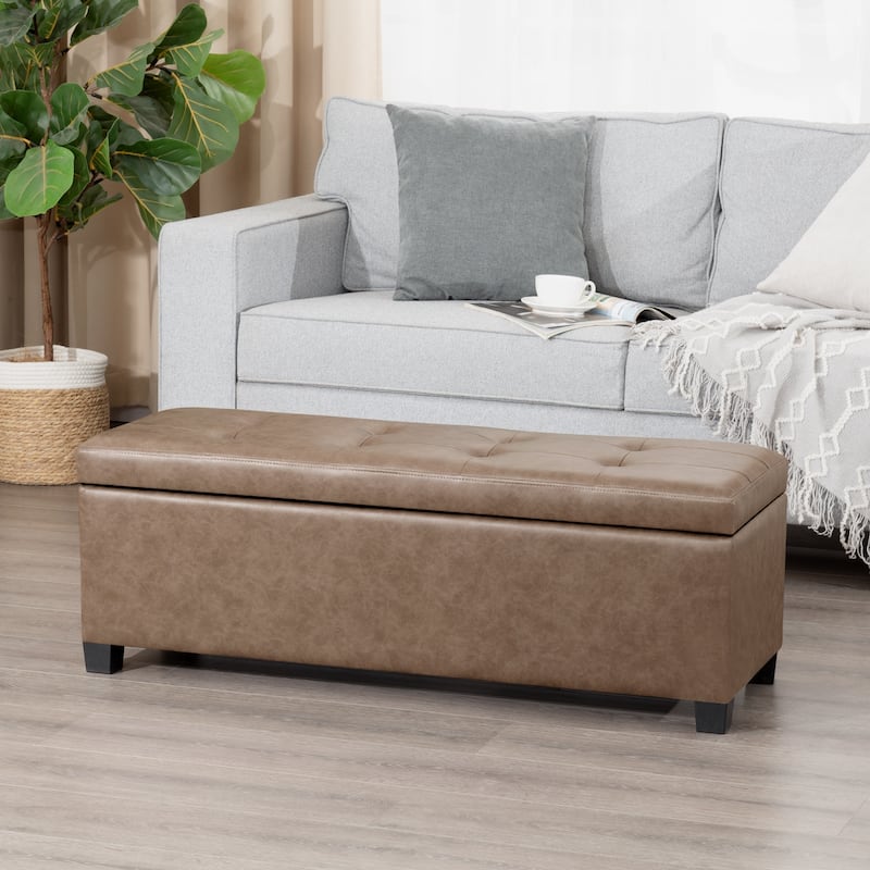 Adeco 42" Faux Leather Storage Ottoman Bench for Bedroom & Entryway - 42.1"X14.7"X15.4"