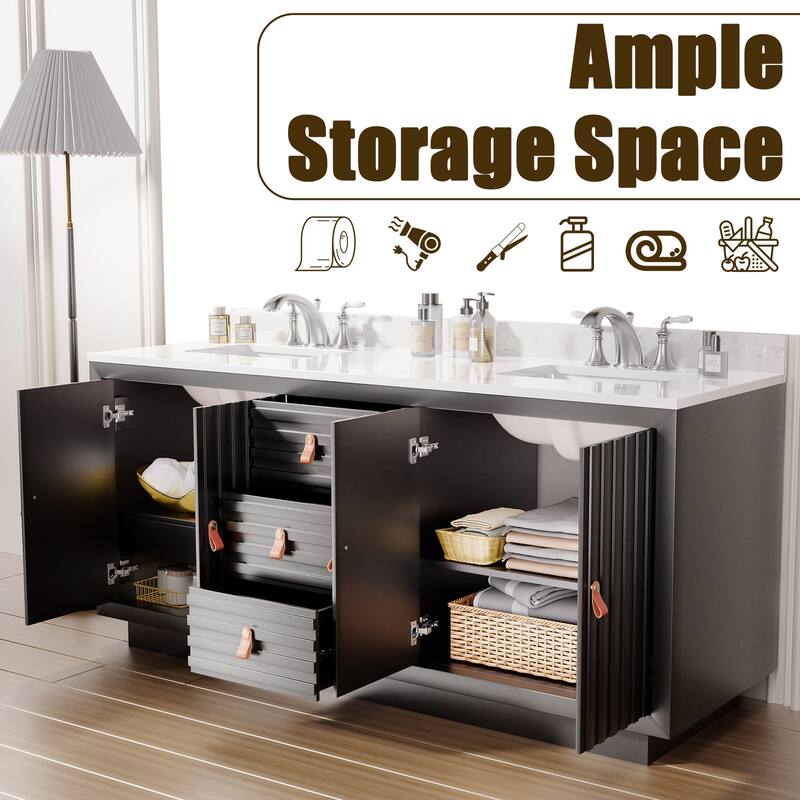 72-Inch Solid Wood Double Vanity with Sinks – Modern Style and Generous Storage