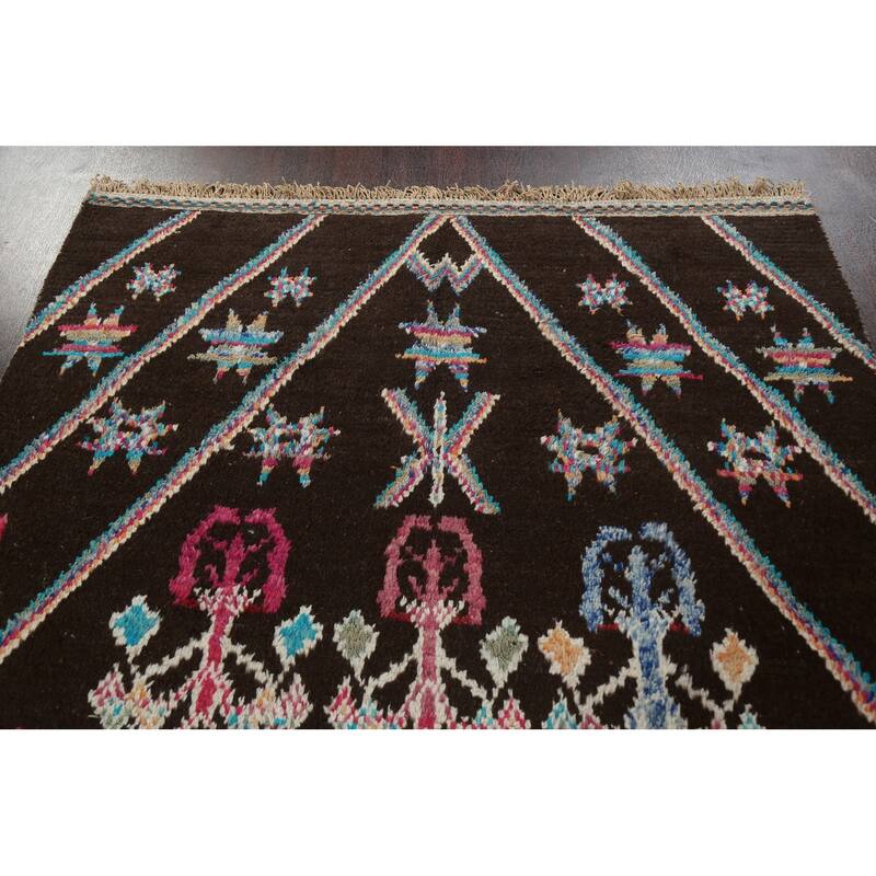 Geometric Tribal Moroccan Area Rug Hand-knotted Oriental Wool Carpet - 5'10" x 9'7"