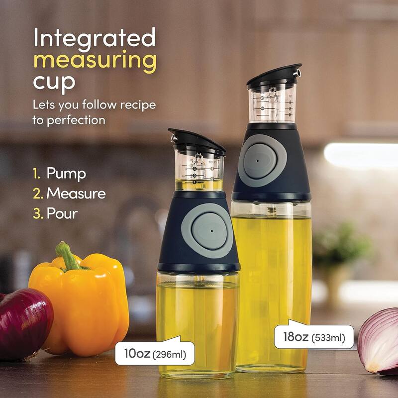 Oil Dispenser for Kitchen - Oil and Vinegar Dispenser Set - 17 oz and 8.5 oz Glass Bottles with Precision Pouring Measurements