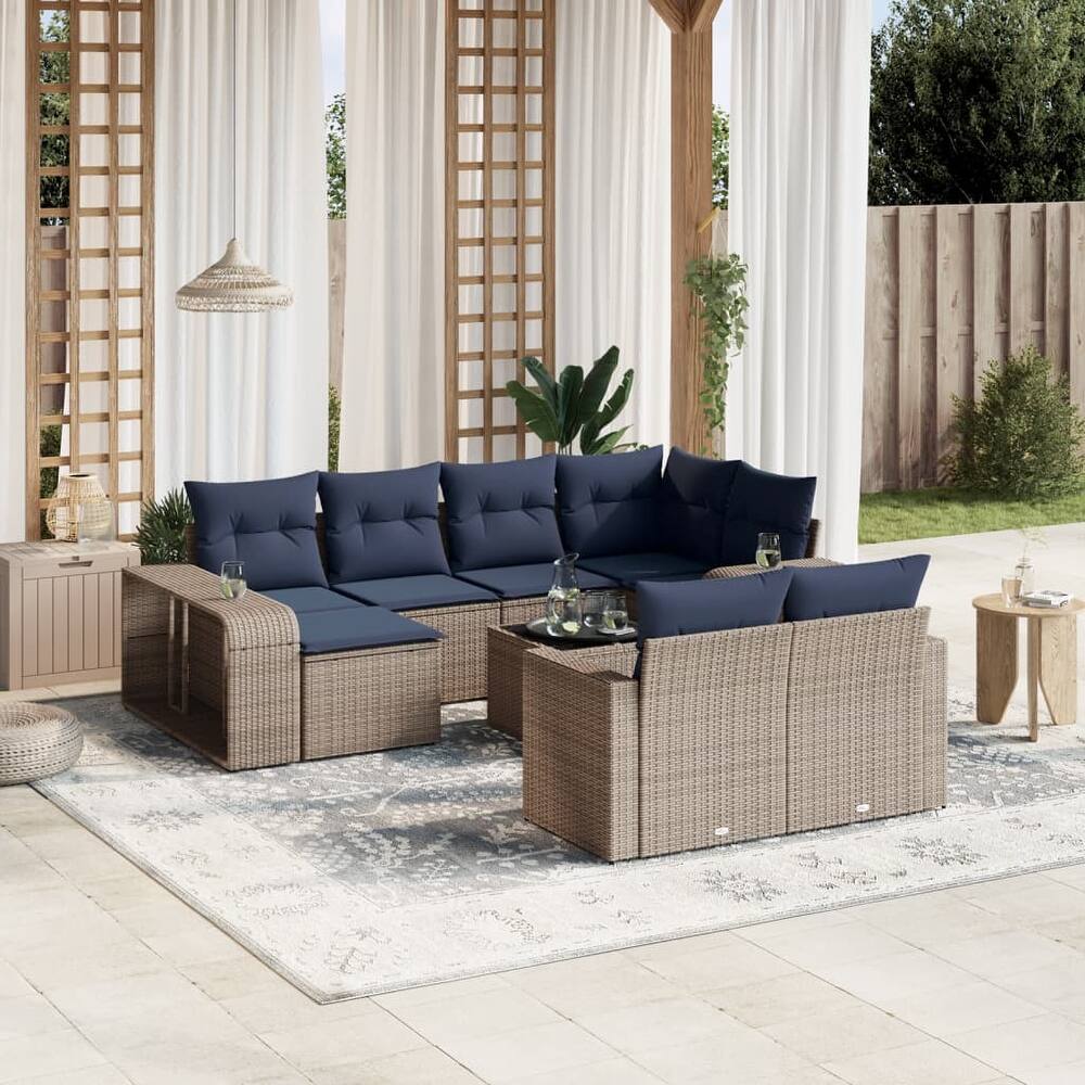vidaXL Patio Sofa Set with Cushions Conversation Set Modular Sofa Poly Rattan - 25.8 x 24.4 x 27.2