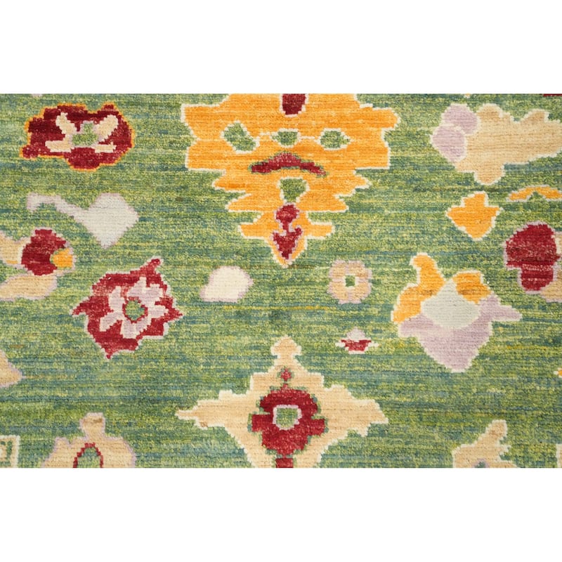 Hand Knotted Oriental 100% Wool Carpet Transitional Floral Green Oushak Area Rug - 9' 9'' X 6' 11''