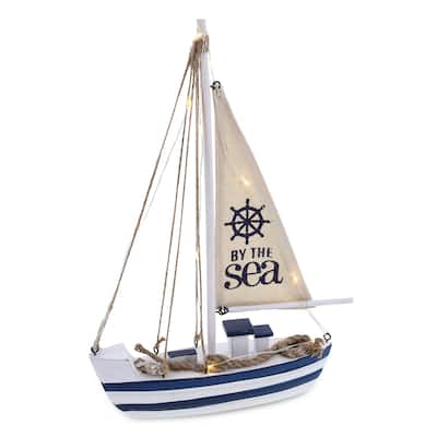CoTa Global Ocean Blue Sea Boat with LED Light for Table Top Decor - 13″Lx8.5″Wx2.5″H