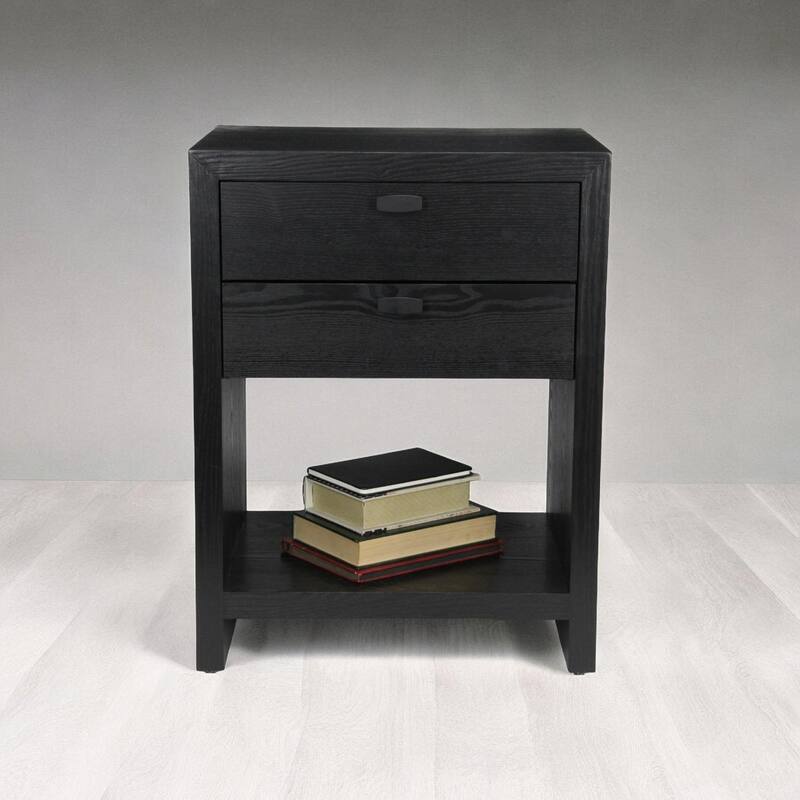 Double Drawer with Open Shelf Wooden Night Stand - 26" - Black
