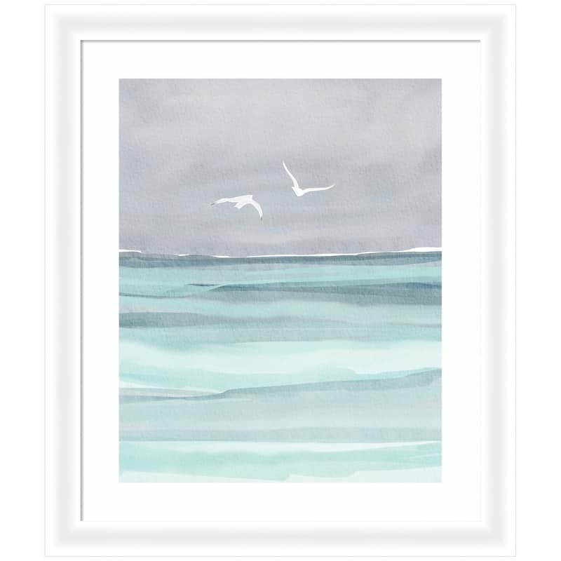 Kate and Laurel Framed Art Sea and Seagulls by Nikita Jariwala - 23x27 - White