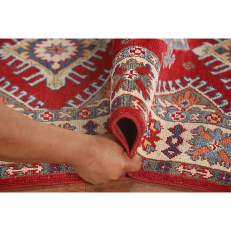 Red Kazak Runner Rug Handmade Wool Carpet - 2'8" x 7'10"