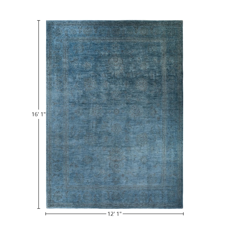 Overton Hand Knotted Wool Vintage Inspired Modern Contemporary Overdyed Gray Area Rug - 12' 1" x 16' 1"