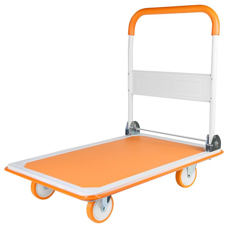 Platform Hand Truck Large Foldable Dolly Cart 360 Degree Swivel Wheels - Weight Capacity:660lbs - Orange