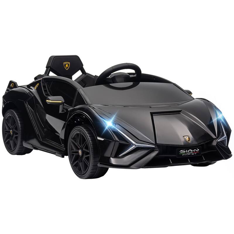 Black Lamborghini SIAN 12V Ride-On Car for Kids, Electric Car with Parental Remote Control, Horn, Music, and Seat Belts