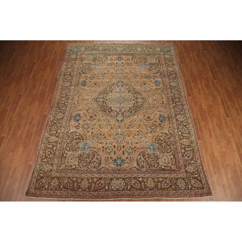 Hand Knotted Oriental 100% Wool Carpet Traditional Floral Oranges & Rust Mashad Area Rug - 12' 3'' X 9' 1''