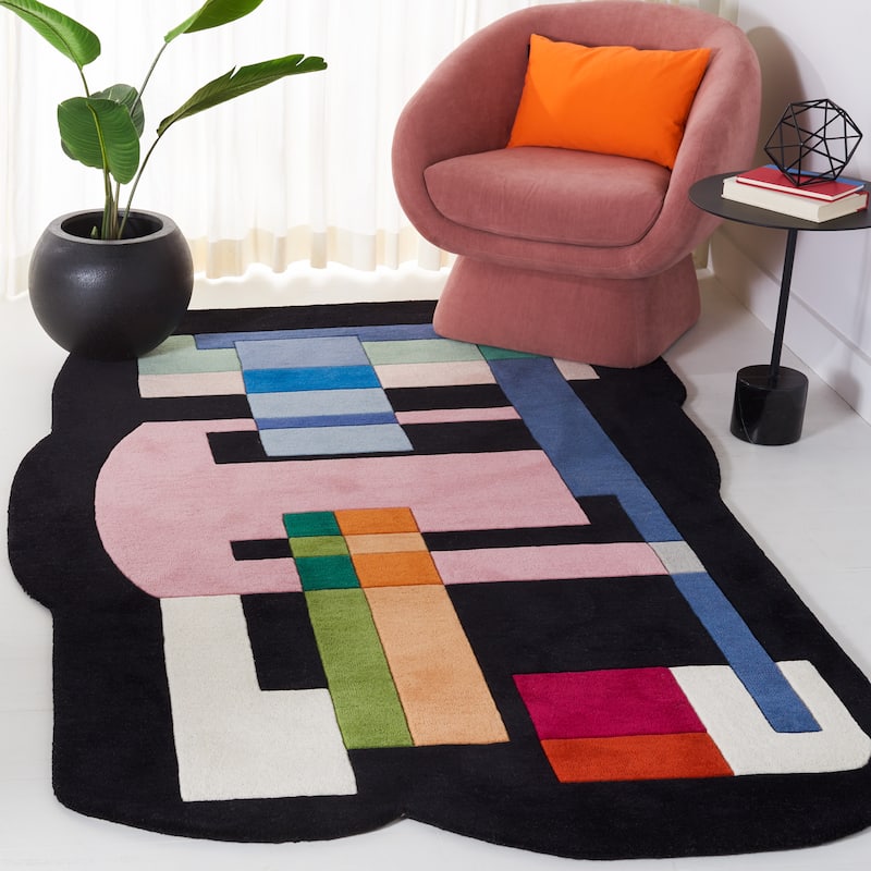 SAFAVIEH Handmade Fifth Avenue Bibica Modern Abstract New Zealand - 5' x 8' - Black/Pink - Rectangle