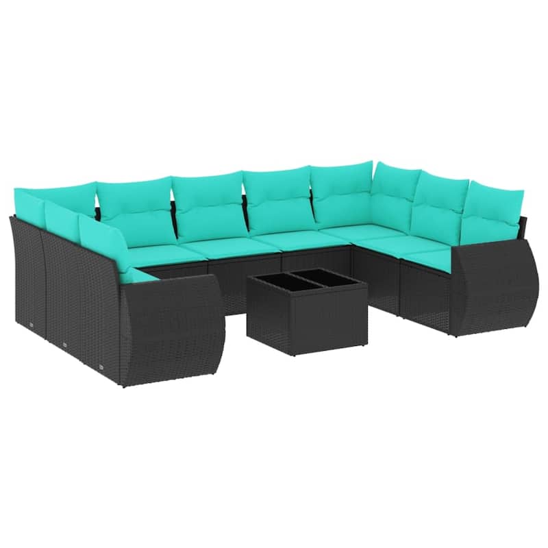 vidaXL 9 Piece Patio Sofa Set with Cushions Black Poly Rattan