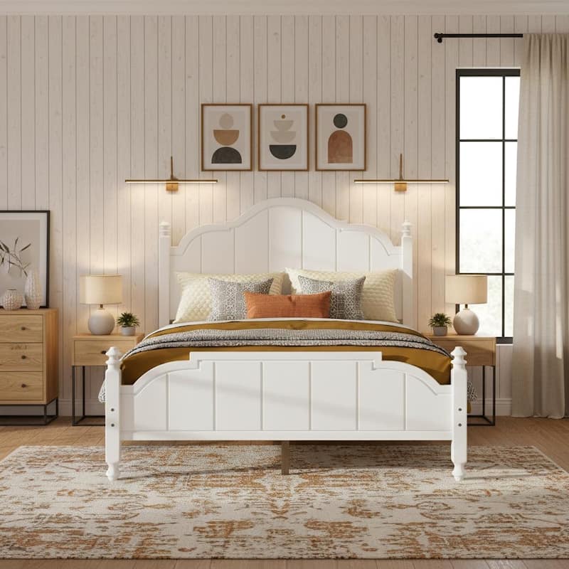 Wood Bed Frame with Sculpted Headboard by Harper&Bright Designs