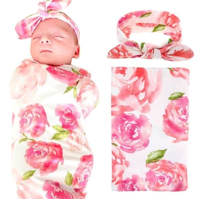Newborn Baby Swaddle Blanket and Headband Value Set