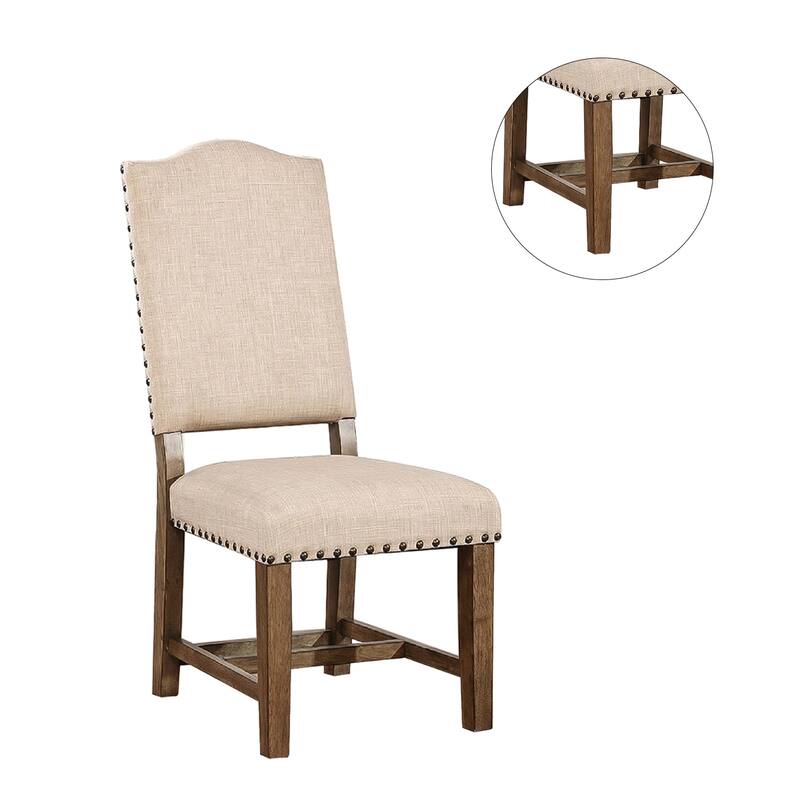 Set of 2 Upholstered Dining Side Chair in Light Oak and Beige