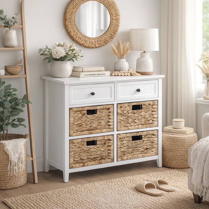 Flavius Console Table With 6 Drawers, White