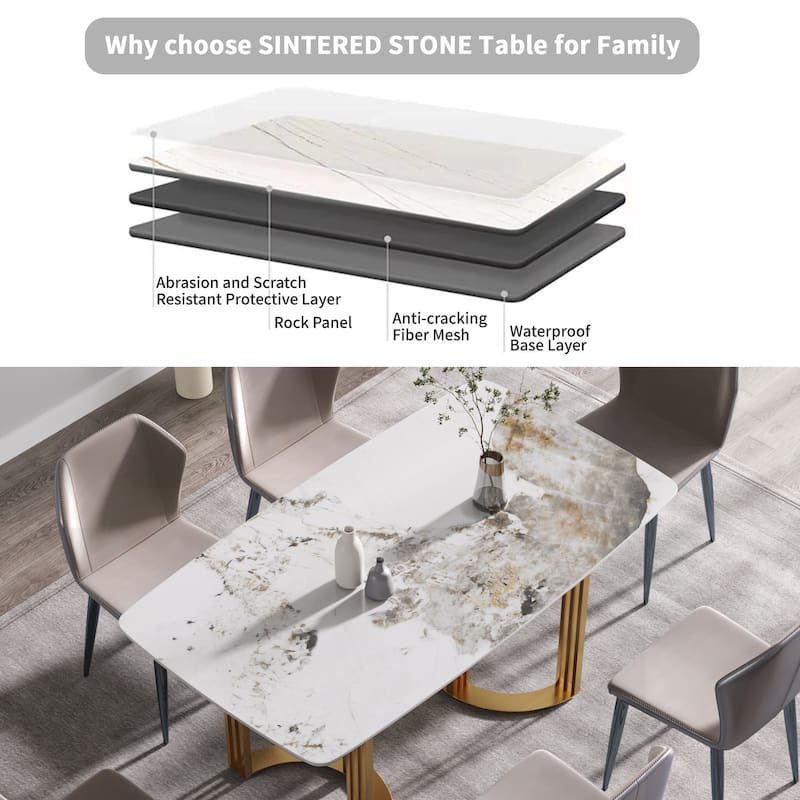 63"Modern artificial stone pandora white curved metal leg dining table -6 people
