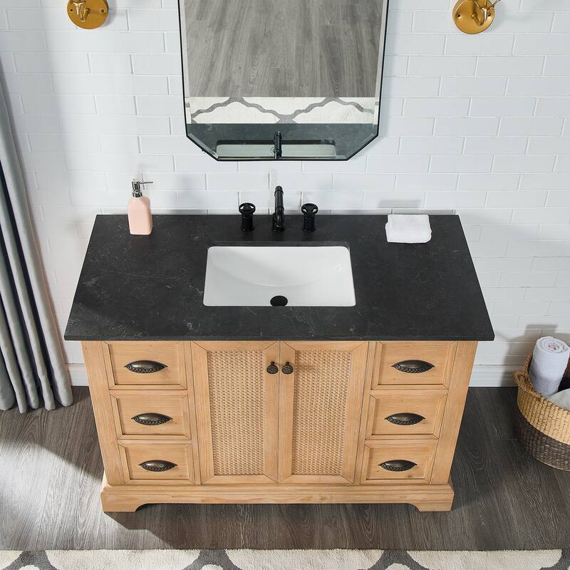 Hervas Bath Vanity with Natural Marble Top and Mirror