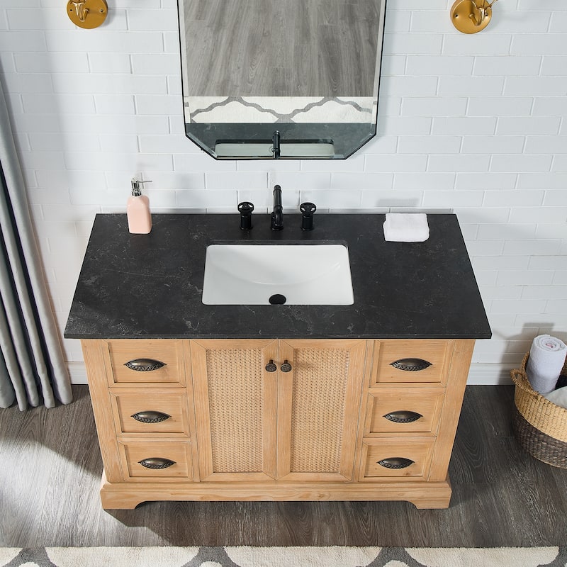 Hervas Bath Vanity with Natural Marble Top without Mirror