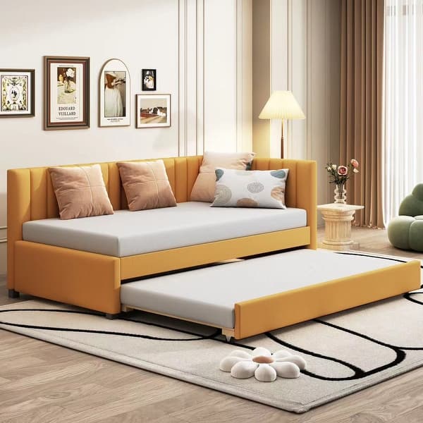 slide 2 of 13, Twin Daybed Slat Sofa Bed with Trundle - Yellow Yellow - Twin