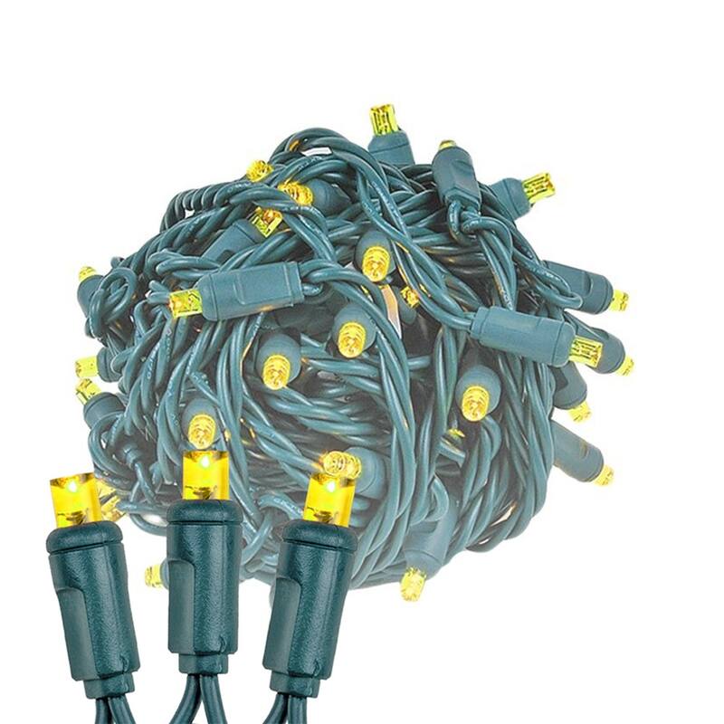 50 Light LED Christmas Mini Light Set, Patio Lights, Warm White, Green Wire, 11’ - Yellow