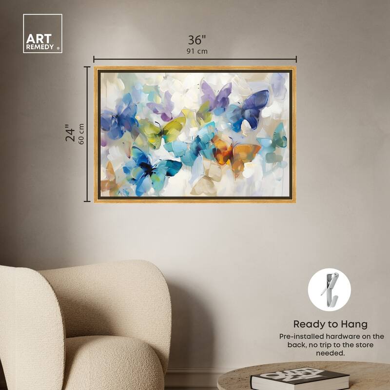 Art Remedy Fluttering Butterflies Framed Butterfly 1 Piece Canvas Wall Art