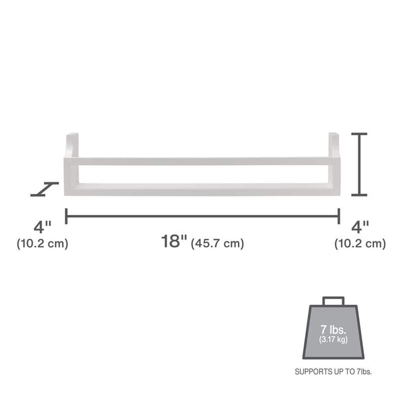 Melannco Set of 2 White Shelves with Rails, 18 Inch