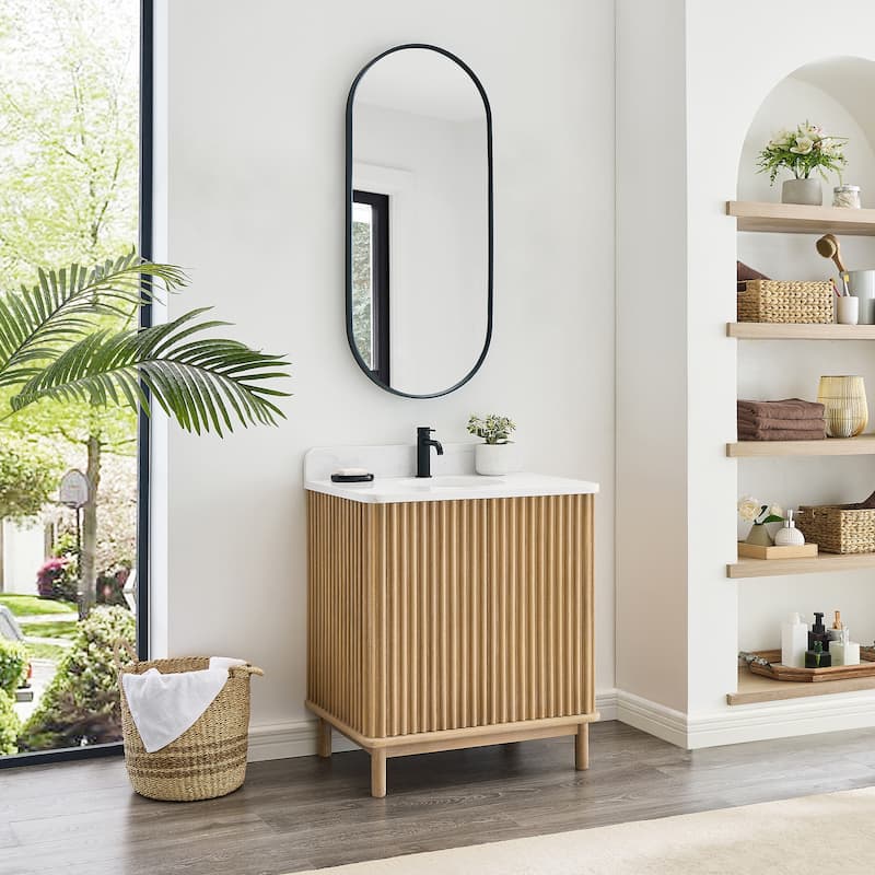 Seoul Bath Vanity with White Grain Composite Stone Top without Mirror