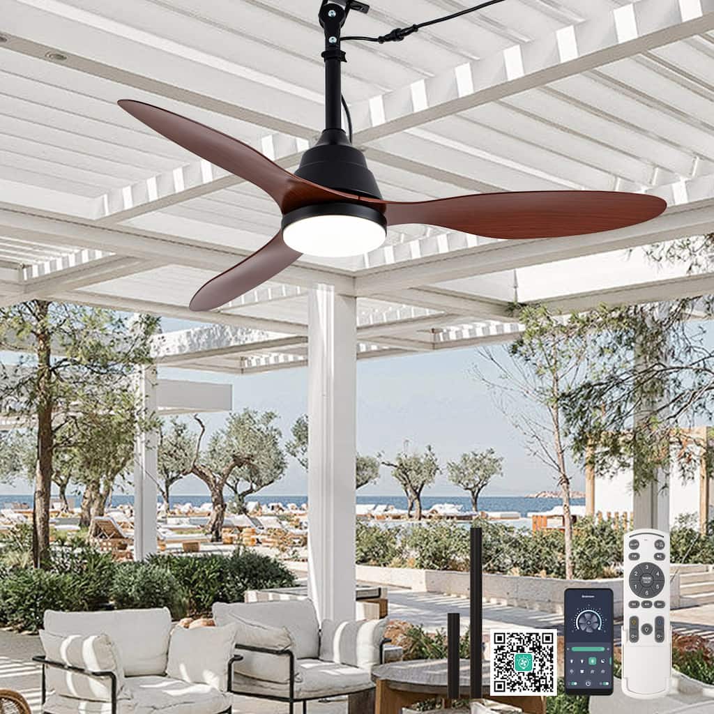 Cusp Barn 42" Outdoor Ceiling Fan with Light and Smart APP Remote Control, 6-Speed DC Motor Plug-in Hanging Fans with Cord
