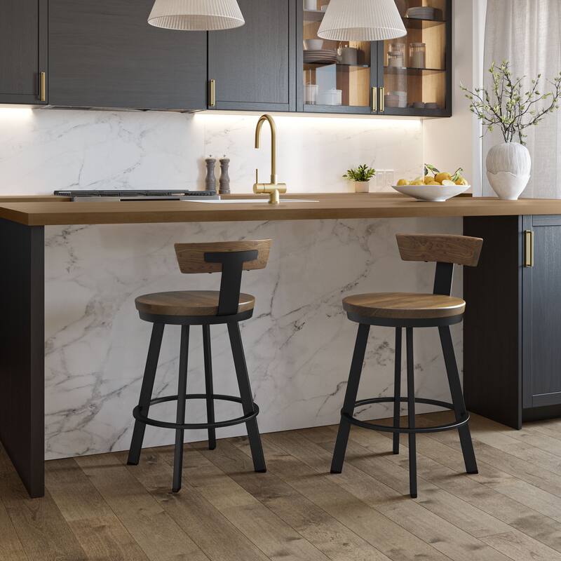 Amisco Astrid 26 in. Swivel Counter Stool with Solid Wood Seat and Backrest