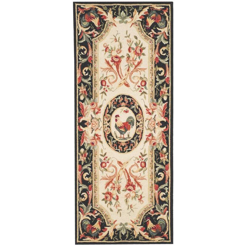 SAFAVIEH Handmade Chelsea Anni French Country Rooster Wool Rug - 2'6" x 6' Runner - Ivory/Black